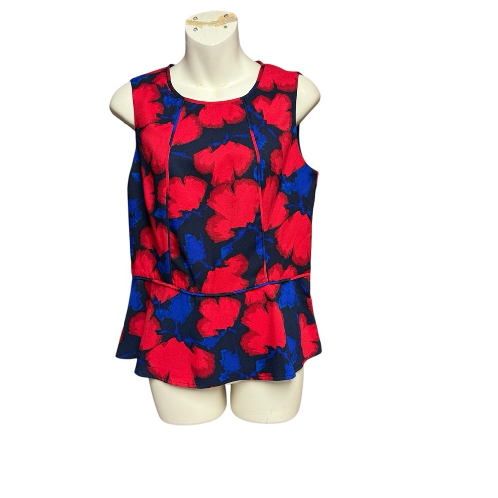 Banana Republic size 6 Red/Blue Peplum Blouse with Floral Print NWT
